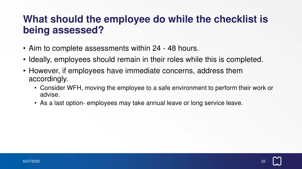 what should the employee do while the checklist