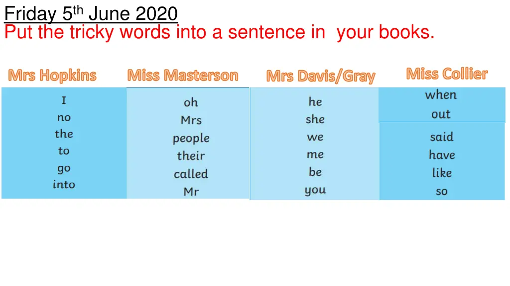 friday 5 th june 2020 put the tricky words into