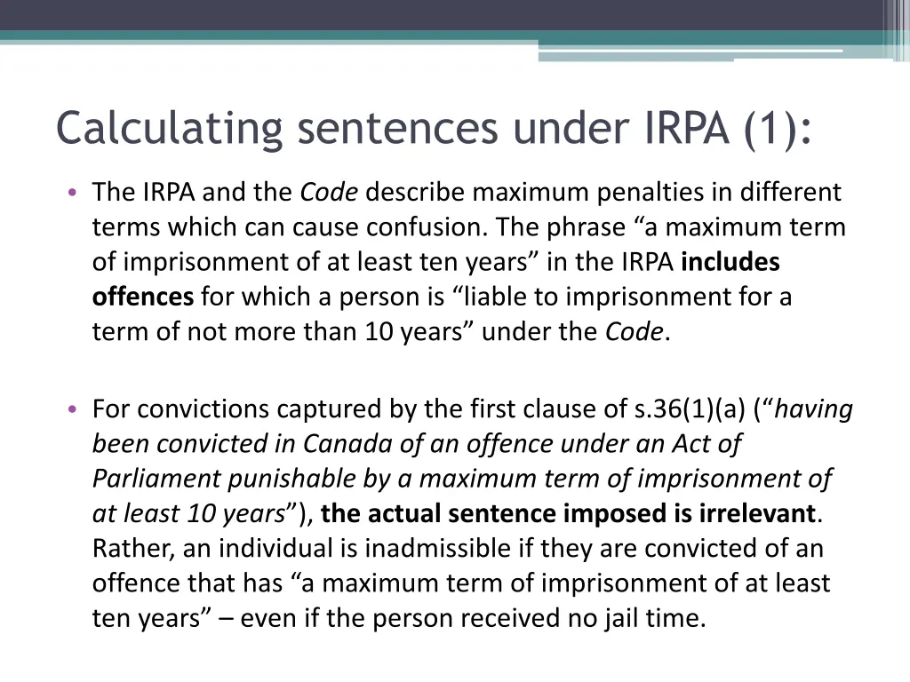 calculating sentences under irpa 1