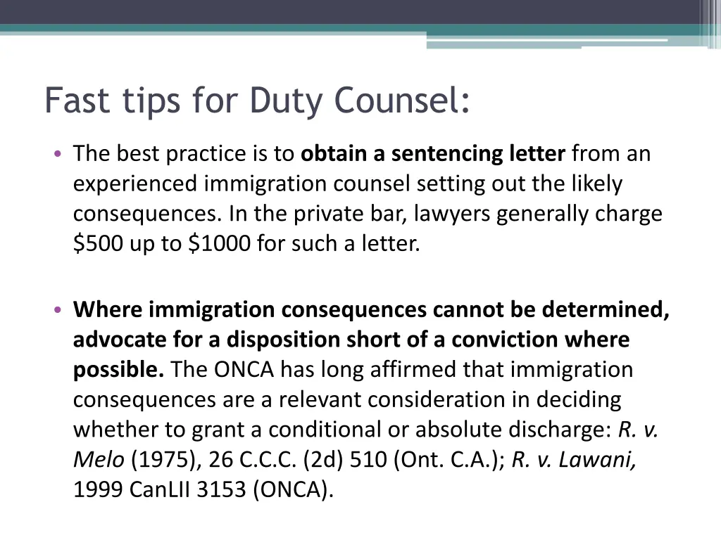 fast tips for duty counsel