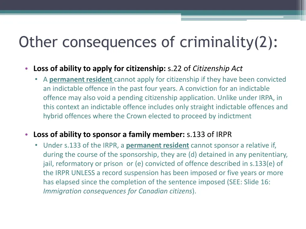 other consequences of criminality 2