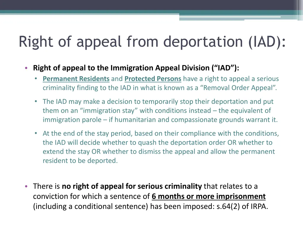 right of appeal from deportation iad