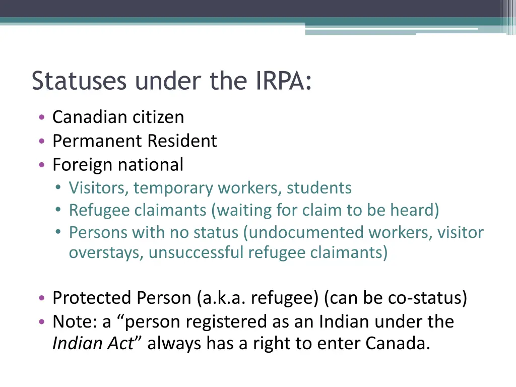statuses under the irpa canadian citizen