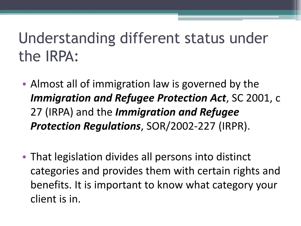 understanding different status under the irpa