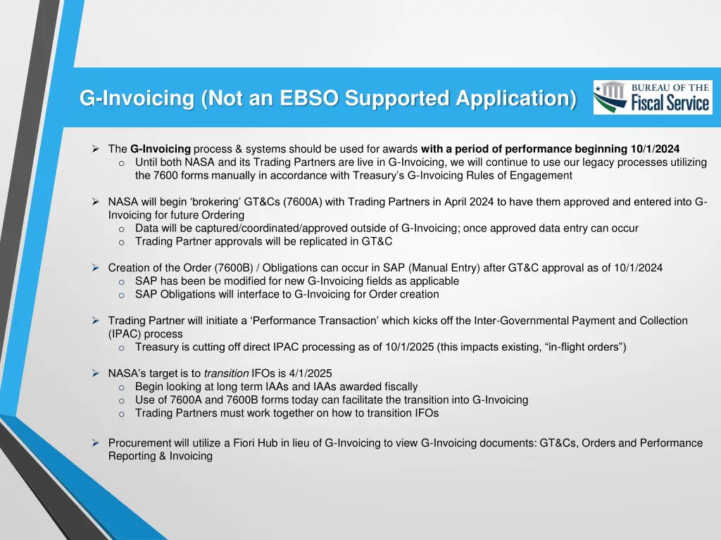 g invoicing not an ebso supported application