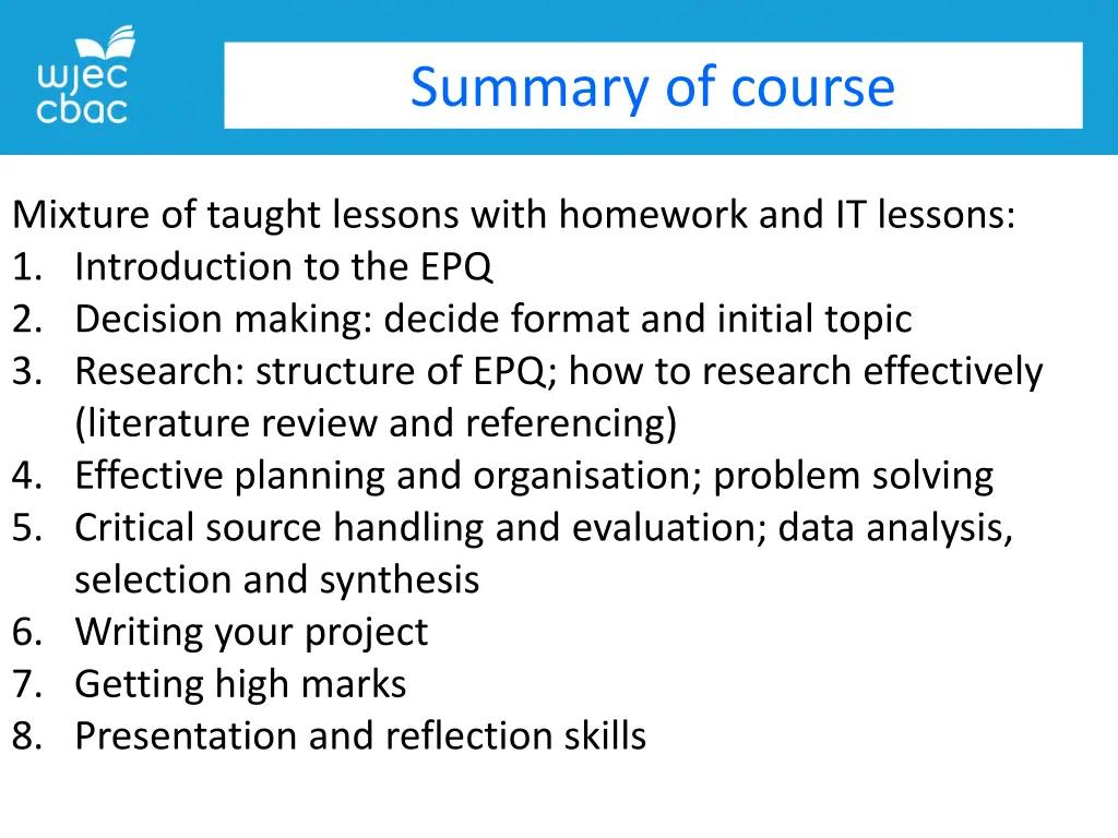 summary of course