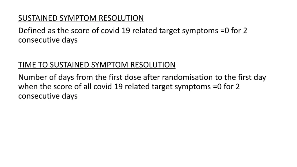 sustained symptom resolution defined as the score