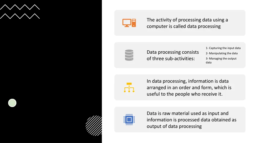 the activity of processing data using a computer