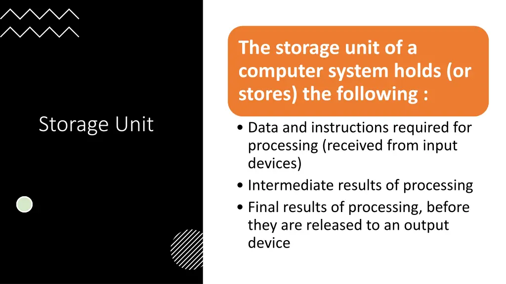 the storage unit of a computer system holds
