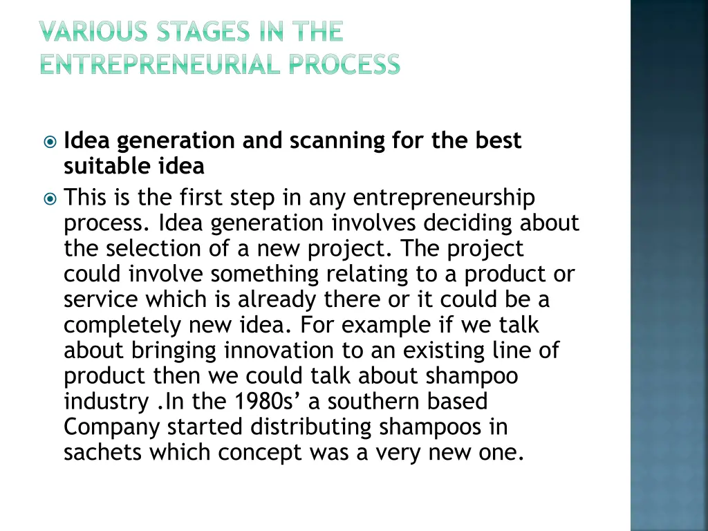 various stages in the entrepreneurial process