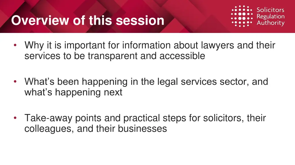 overview of this session