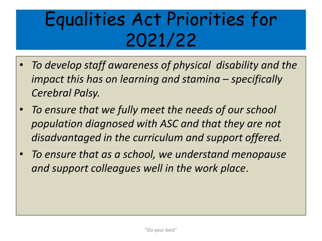 equalities act priorities for 2021 22