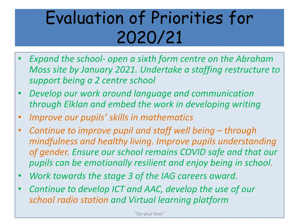 evaluation of priorities for 2020 21 expand
