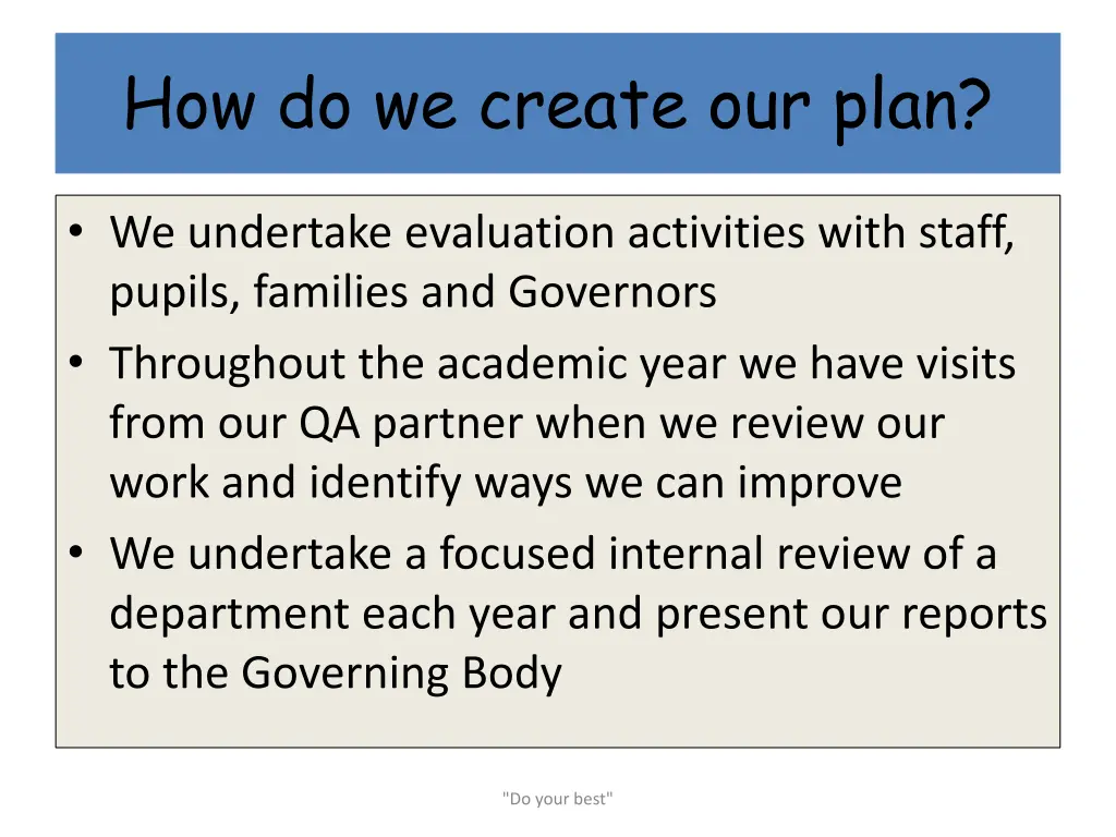 how do we create our plan