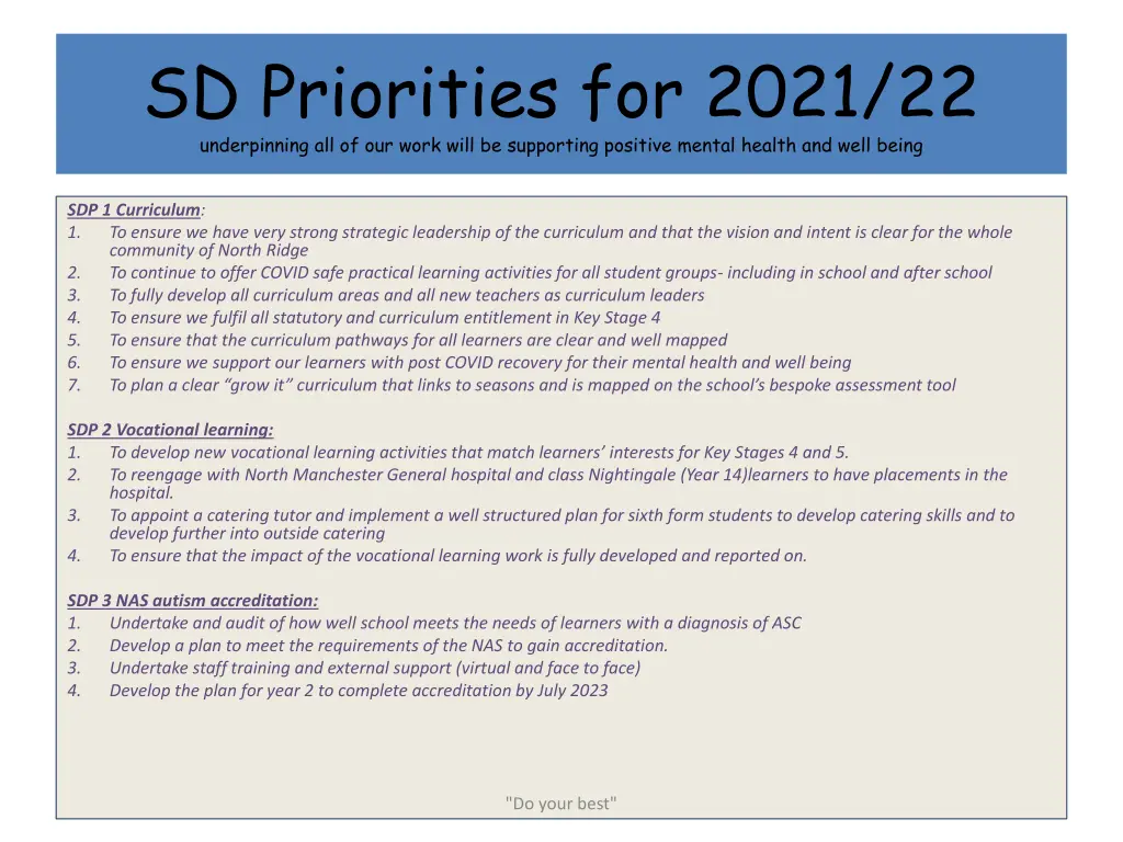 sd priorities for 2021 22 underpinning