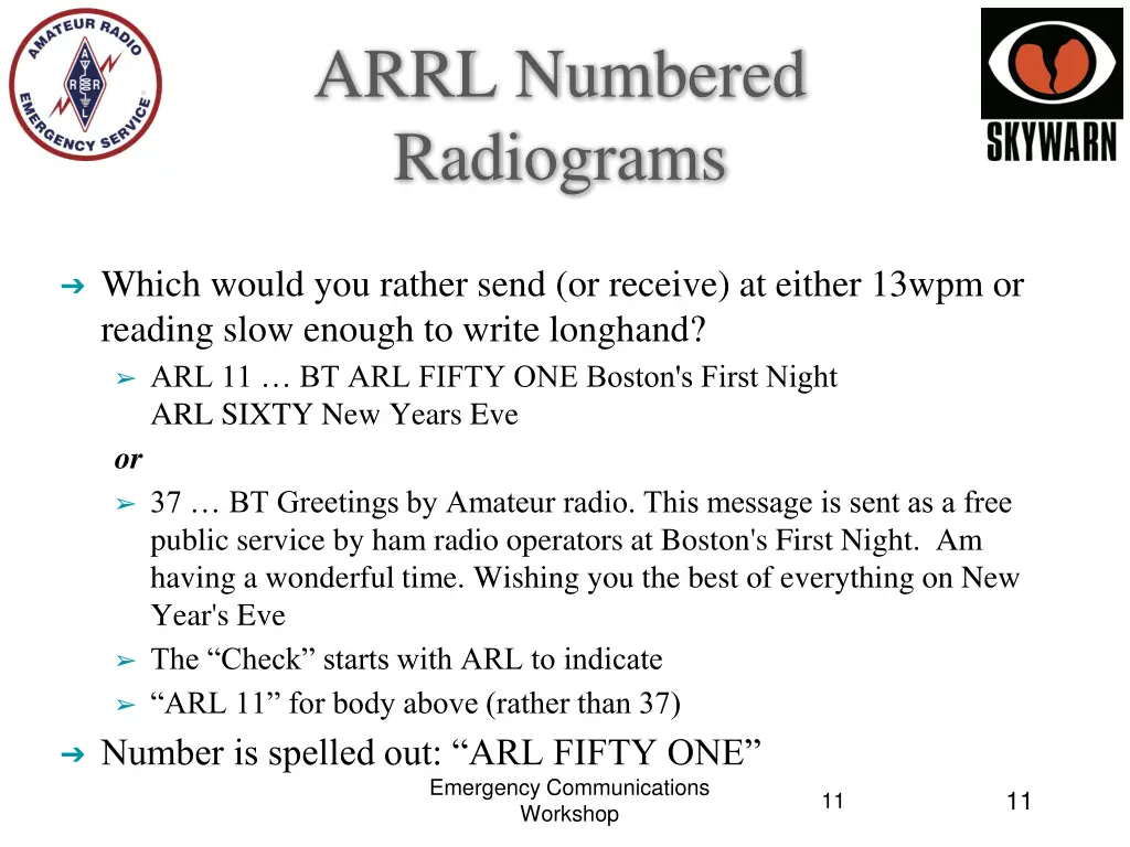 arrl numbered radiograms