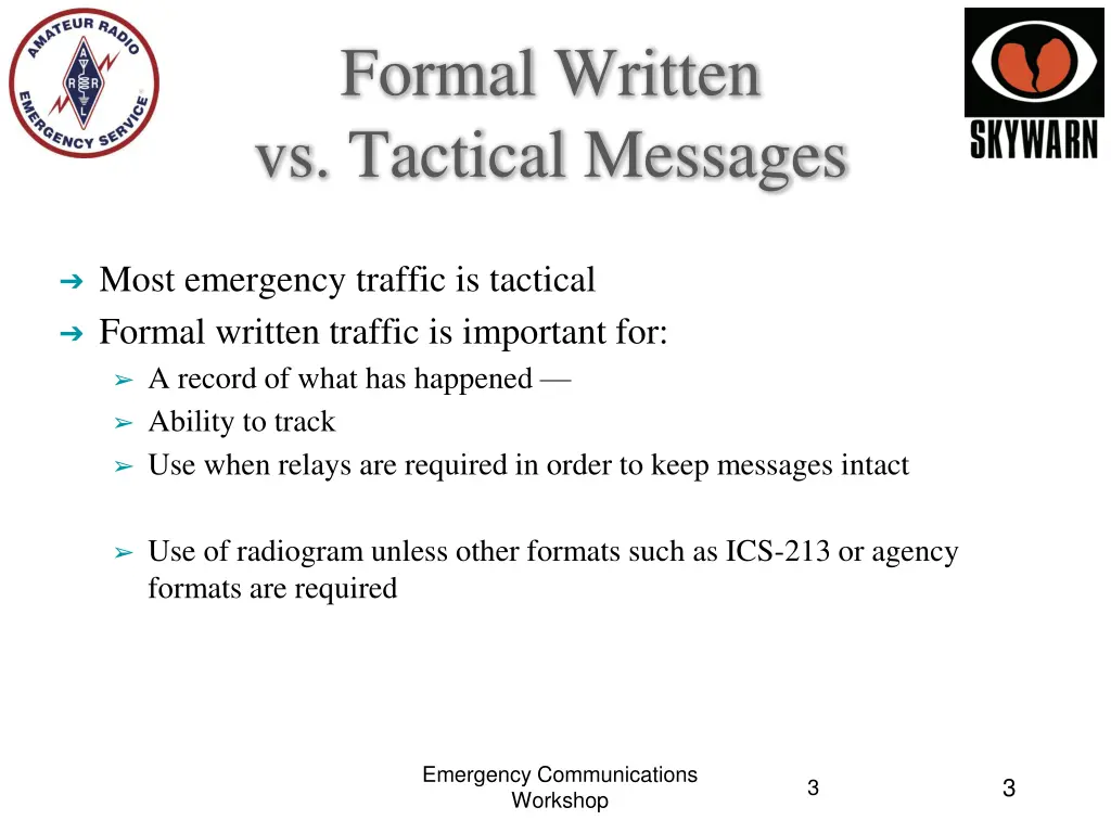 formal written vs tactical messages