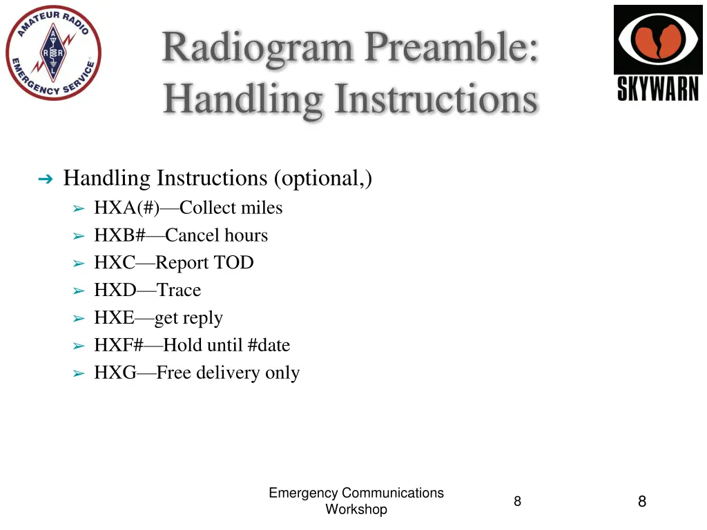 radiogram preamble handling instructions