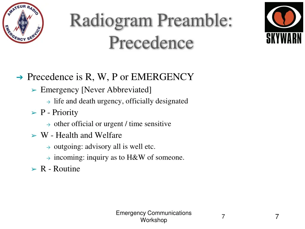 radiogram preamble precedence