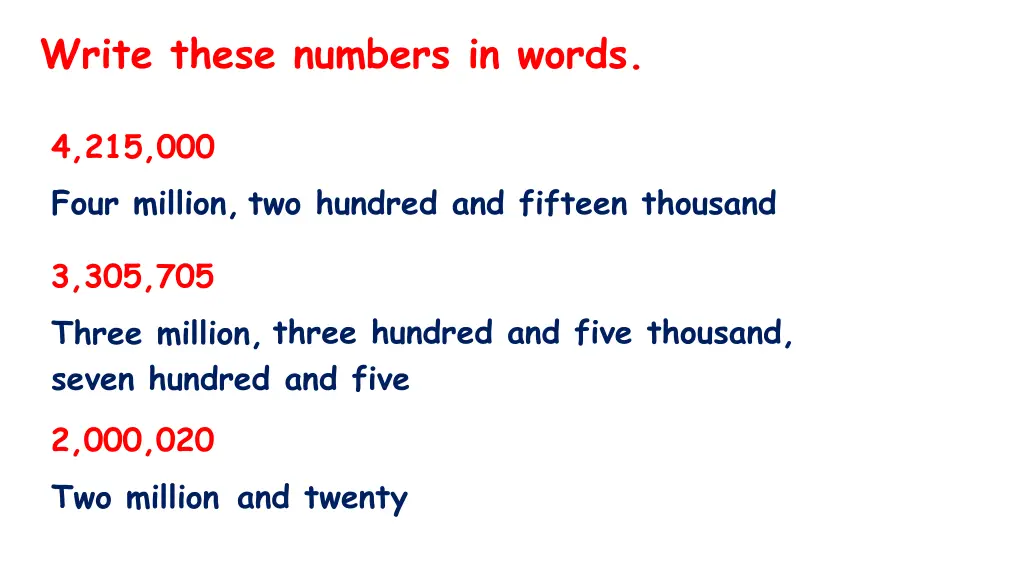 write these numbers in words