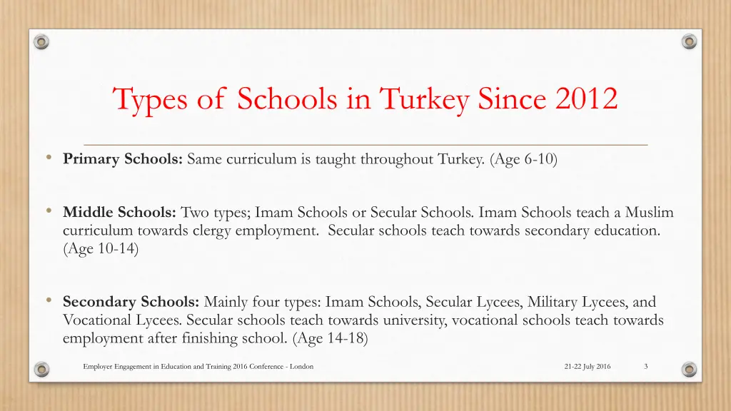 types of schools in turkey since 2012