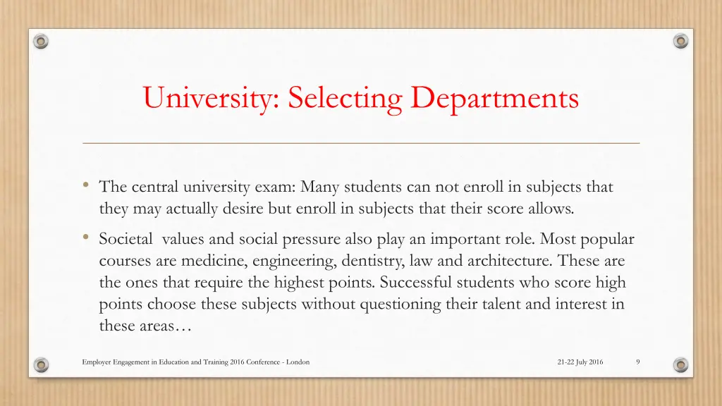 university selecting departments