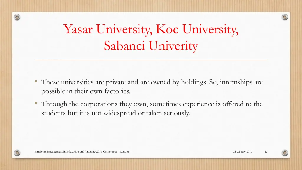 yasar university koc university sabanci univerity