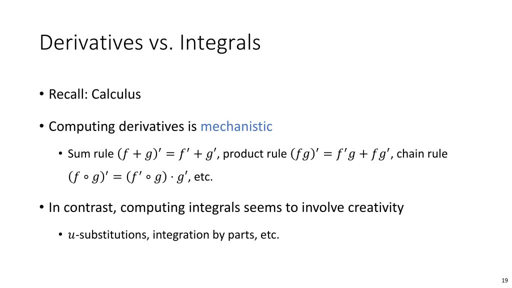 derivatives vs integrals
