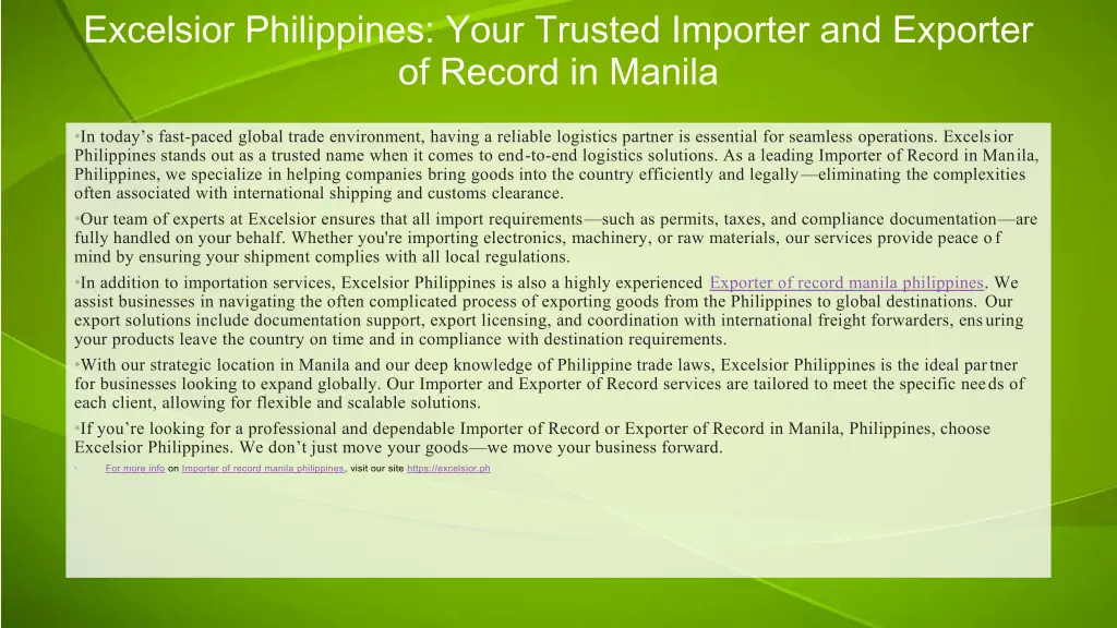 excelsior philippines your trusted importer
