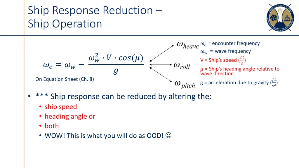 ship response reduction ship operation