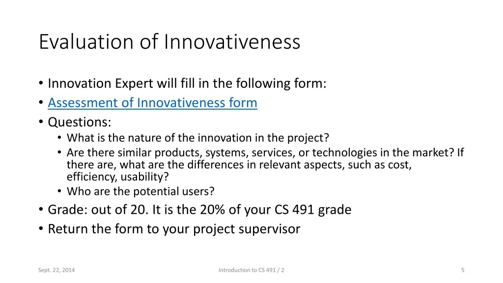 evaluation of innovativeness