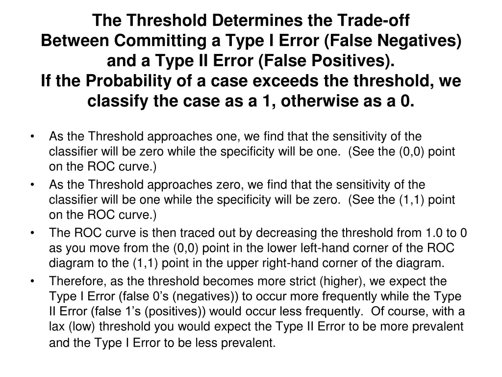 the threshold determines the trade off between