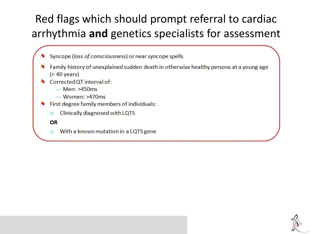 red flags which should prompt referral to cardiac