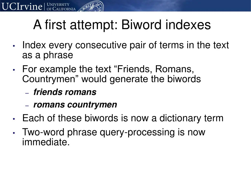 a first attempt biword indexes