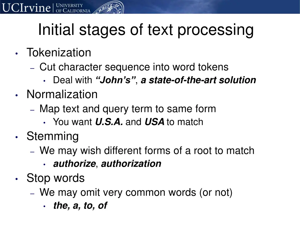 initial stages of text processing