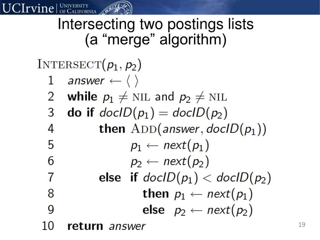 intersecting two postings lists a merge algorithm