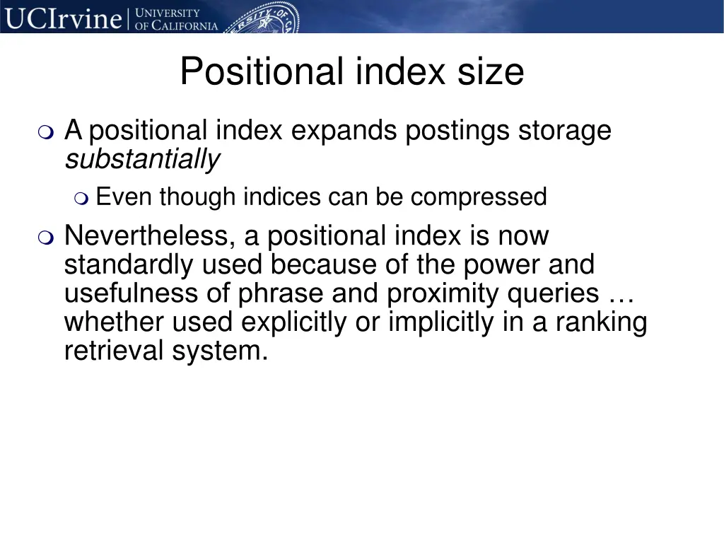 positional index size