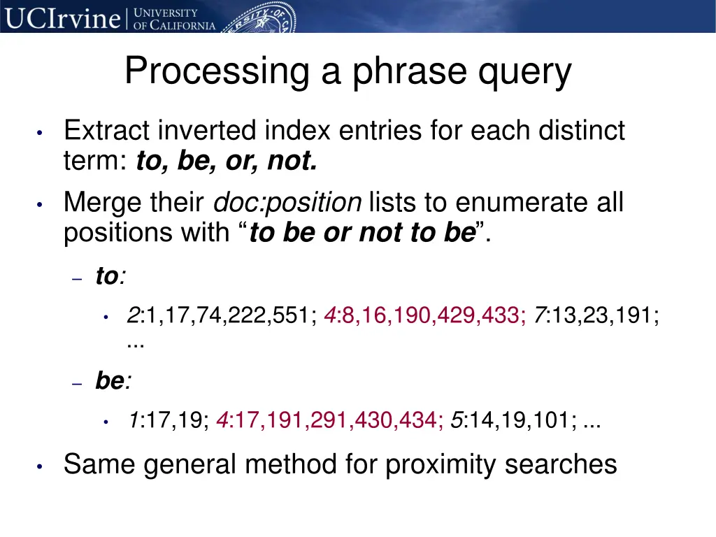 processing a phrase query