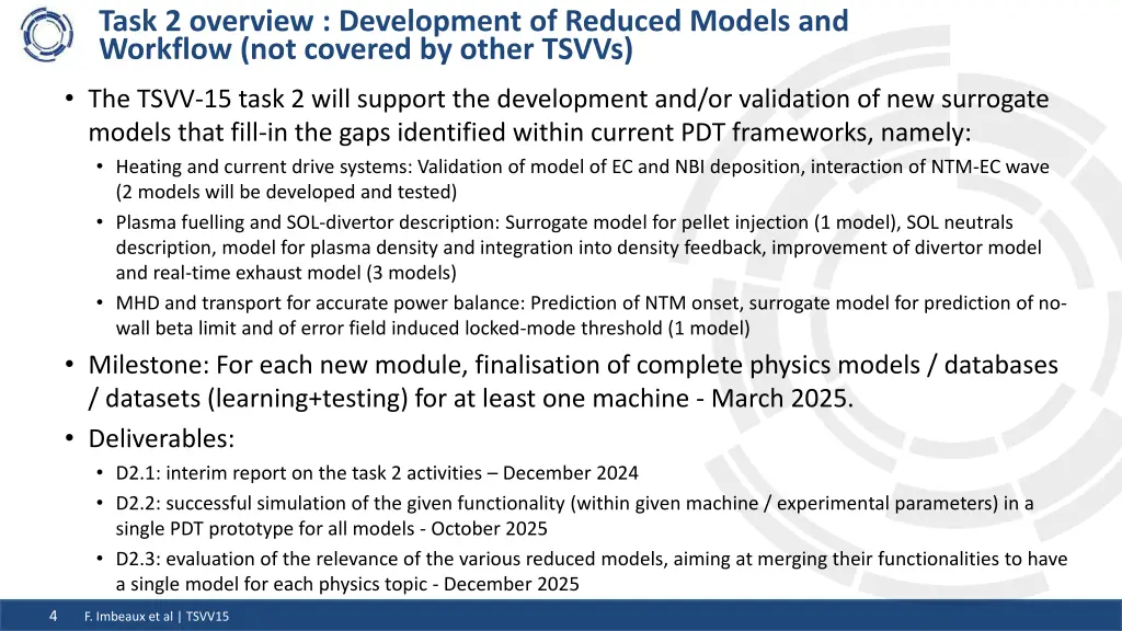 task 2 overview development of reduced models