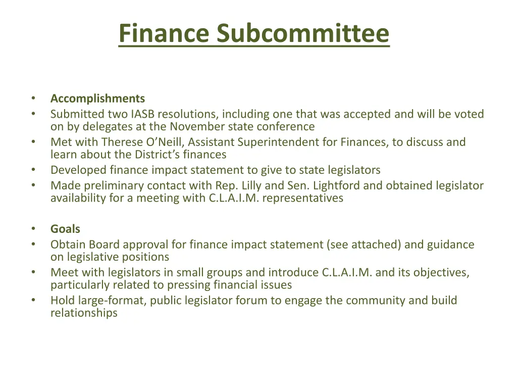 finance subcommittee