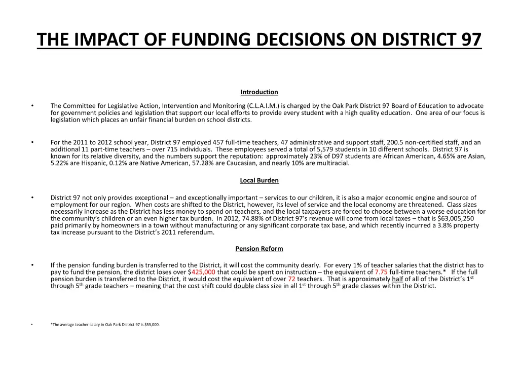 the impact of funding decisions on district 97