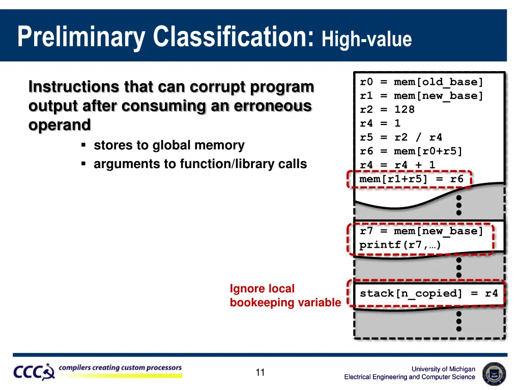 preliminary classification high value
