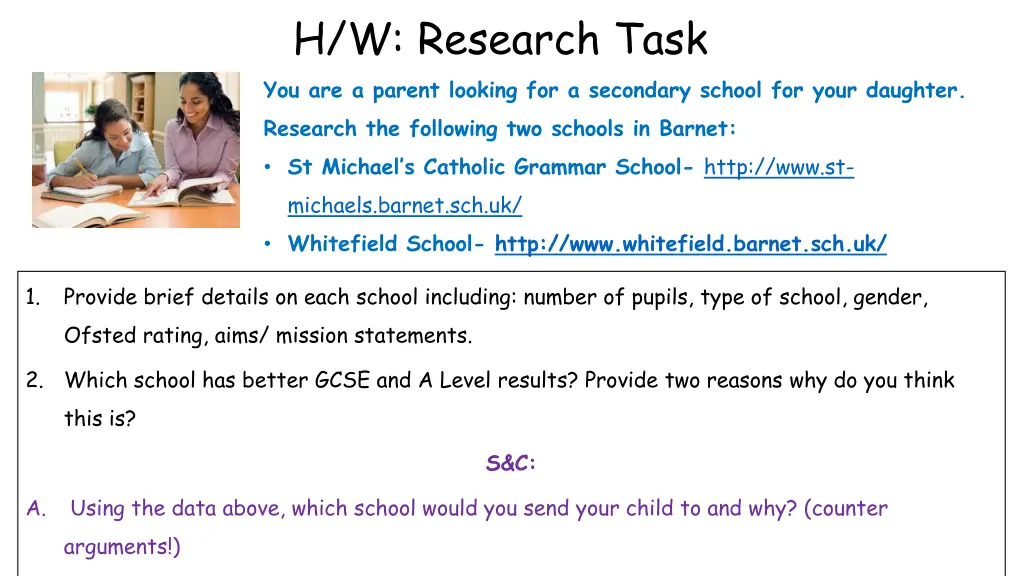 h w research task you are a parent looking