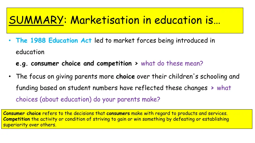 summary marketisation in education is