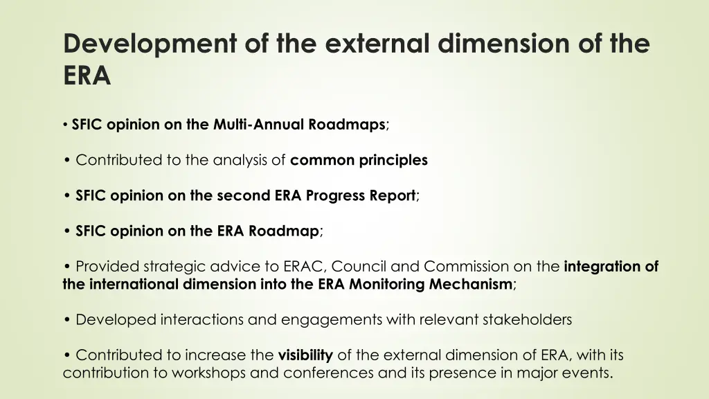 development of the external dimension of the era