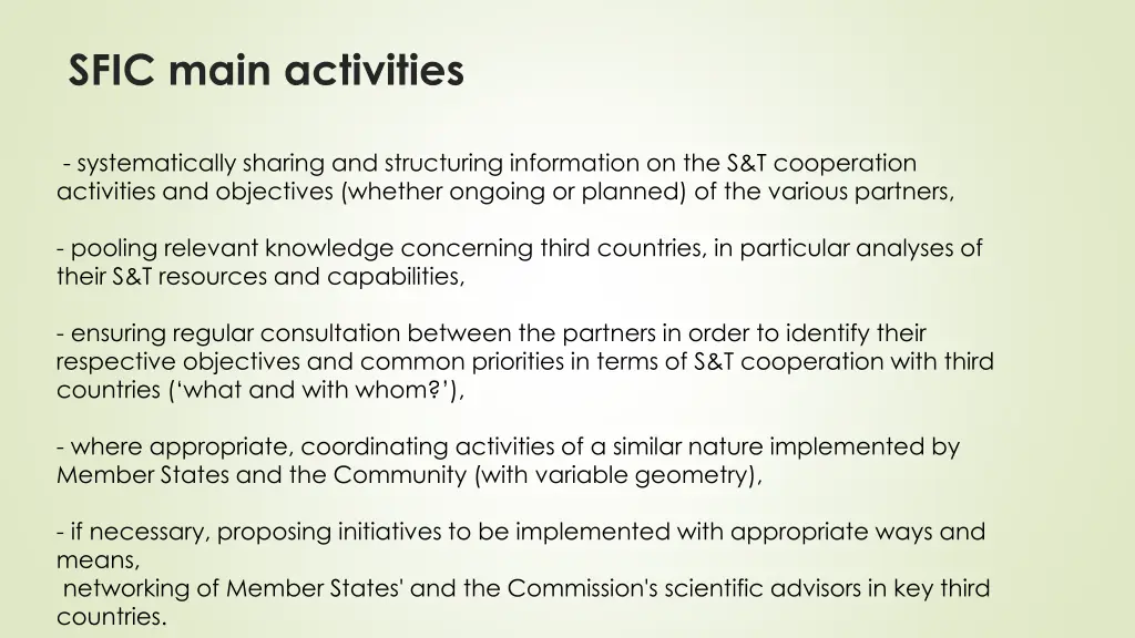 sfic main activities