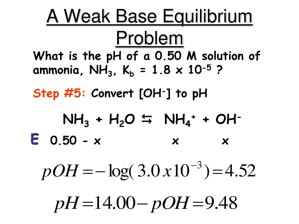 a weak base equilibrium problem what 2