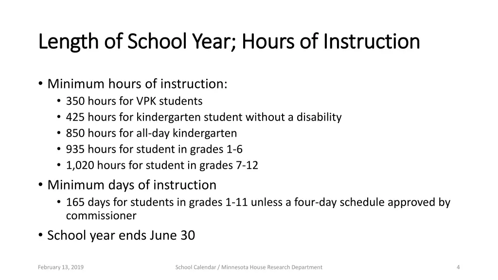 length of school year hours of instruction length