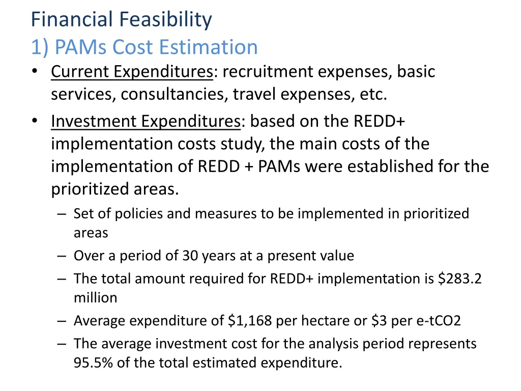 financial feasibility 1 pams cost estimation