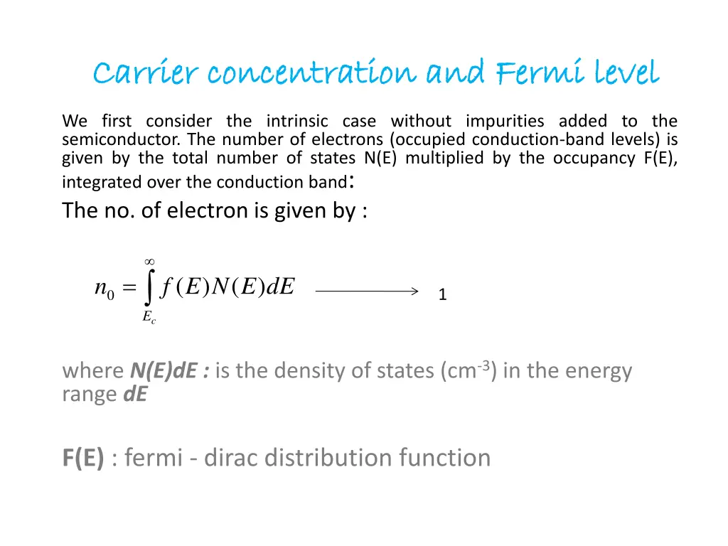 carrier concentration and fermi level carrier